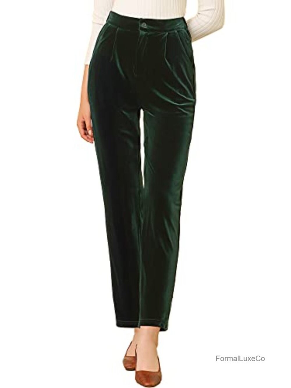 Velvet Pants Dressy Straight Leg Trousers with Pockets High Waist Ankle